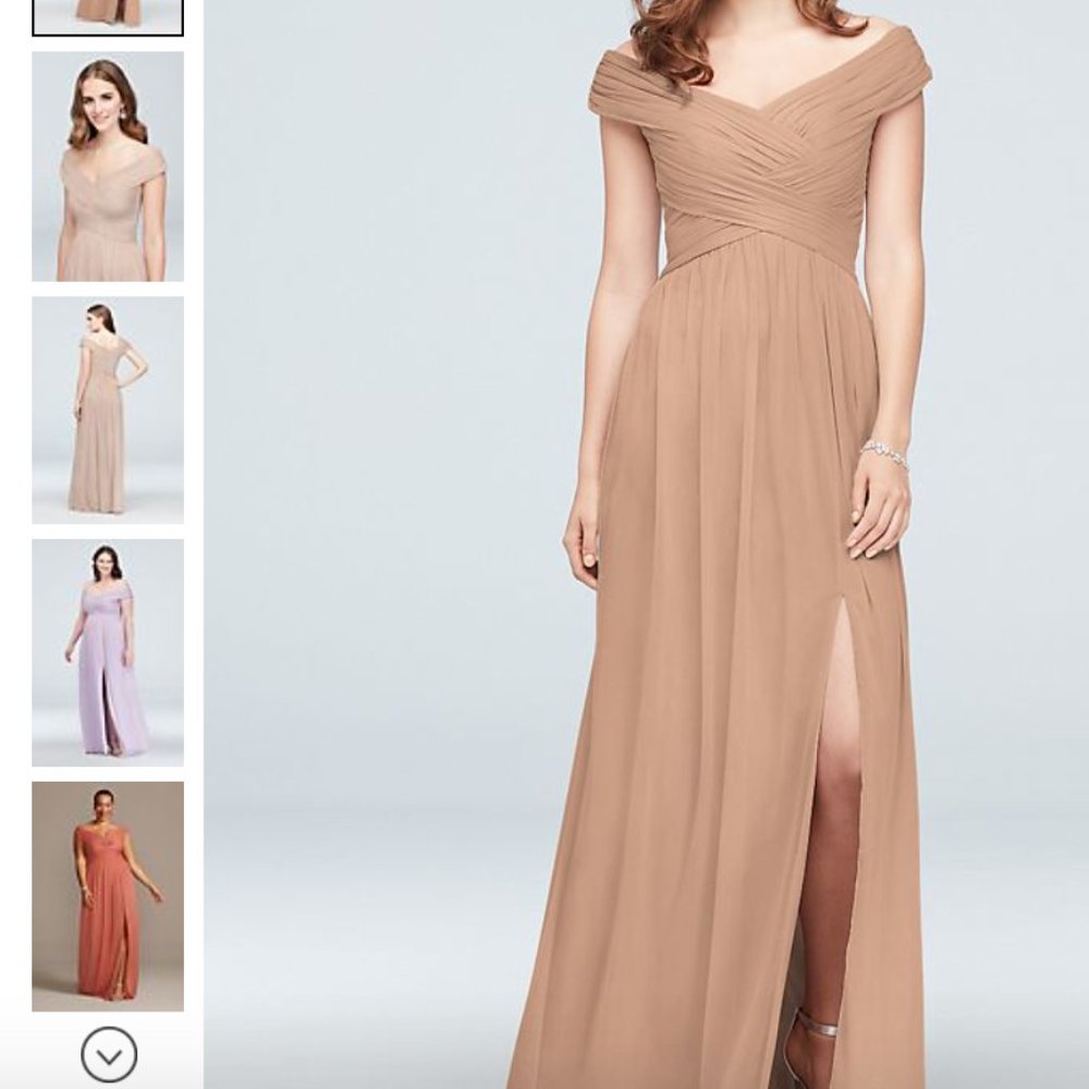 Crisscross Off-the-Shoulder Mesh Bridesmaid Dress